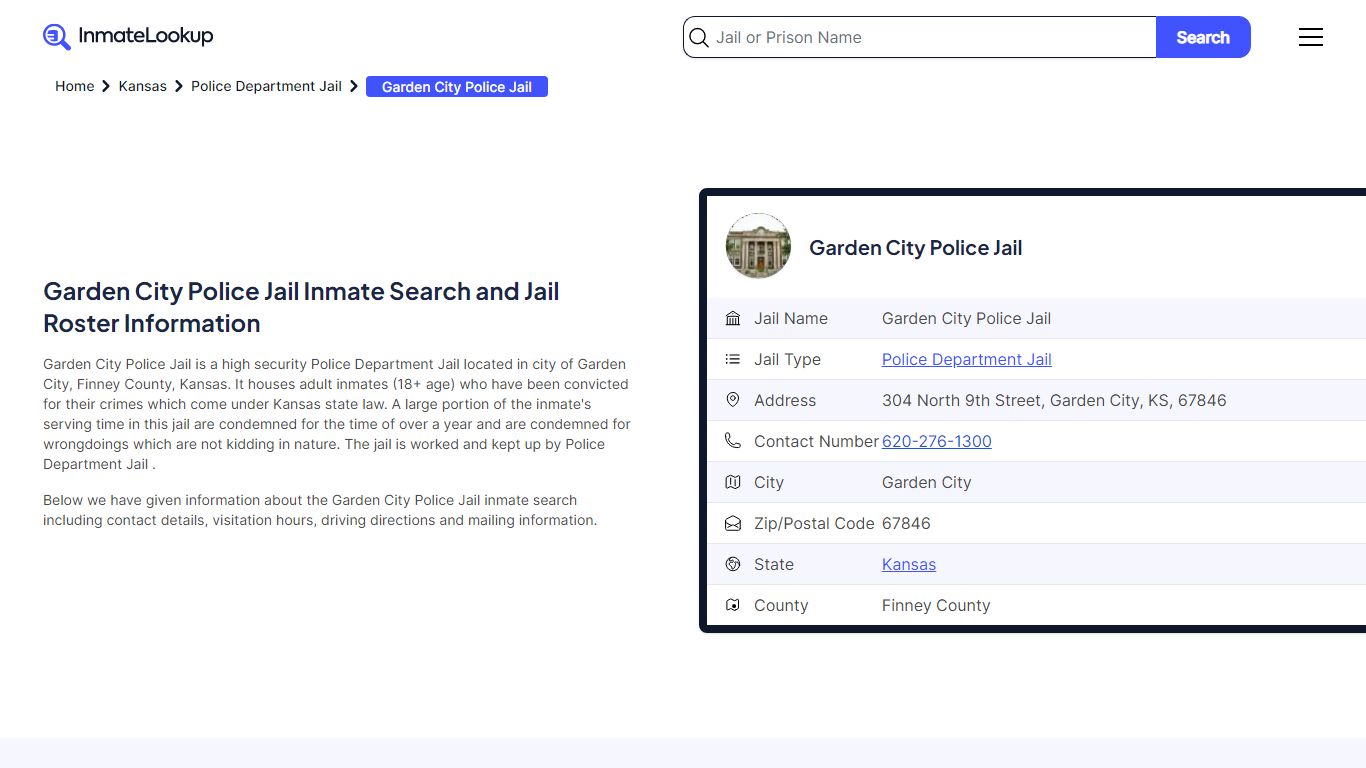 Garden City Police Jail Inmate Search - Garden City Kansas - Inmate Lookup