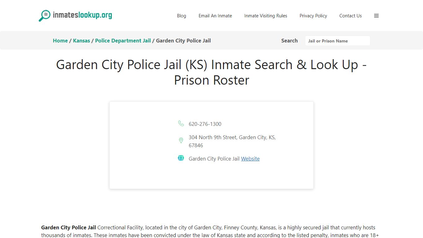 Garden City Police Jail (KS) Inmate Search & Look Up - Prison Roster