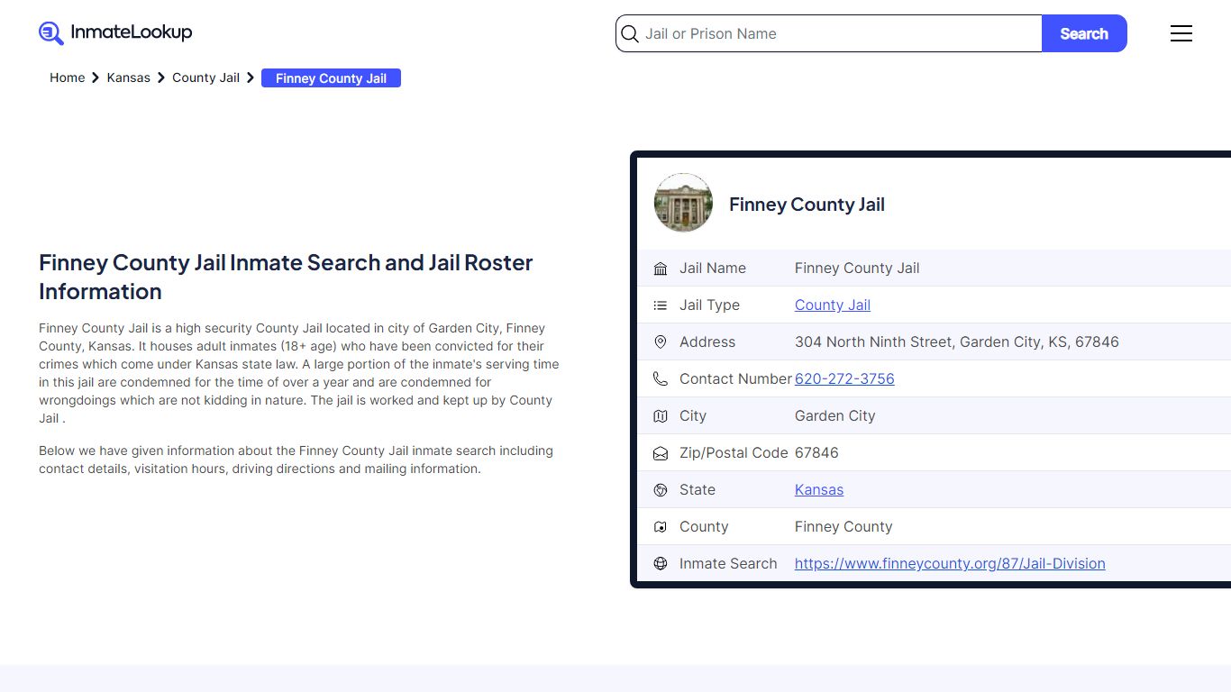 Finney County Jail Inmate Search - Garden City Kansas - Inmate Lookup